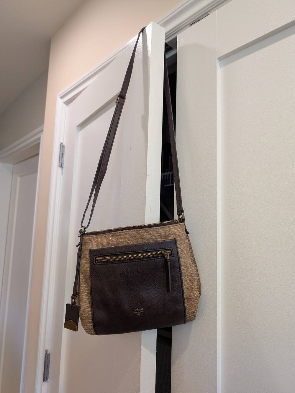 Fossil Leather And Fabric Crossbody.